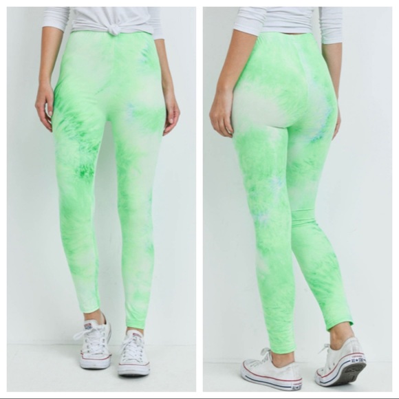Neon Green Tie Dye Leggings - Picture 2 of 6